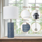 Reaketon Table Lamps for Living Room Set of 2, Ceramic Table Lamps for Bedroom, 20" Modern Lamps for Night Stands, Dark Blue