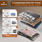 12 Pack Travel Vacuum Bags for Clothing,Compression Seal Packing Cubes for Suitcase Backpack,Vacuum Seal Bags for Clothing,Carry-on Size Space Saver Storage Bags 80% for Travel & Home（No pump）
