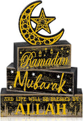 Moucuny 4 Pcs Ramadan Mubarak Table Decor Wooden Eid Mubarak Tabletop Signs for Home Black and Gold Muslim Islam Ramadan Mubarak Centerpiece for Islamic Gifts Kareem Home Table Decor