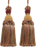 DÉCOPRO Beautiful Hand-Crafted 5" (12.5cm) Key Tassel, 3 1/2" (8.5cm) Loop # IKTJ, Cherry Grove Beige #4770 (Golden Beige, Rust Red, Olive Green) Set of 2
