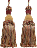 DÉCOPRO Beautiful Hand-Crafted 5" (12.5cm) Key Tassel, 3 1/2" (8.5cm) Loop # IKTJ, Cherry Grove Beige #4770 (Golden Beige, Rust Red, Olive Green) Set of 2