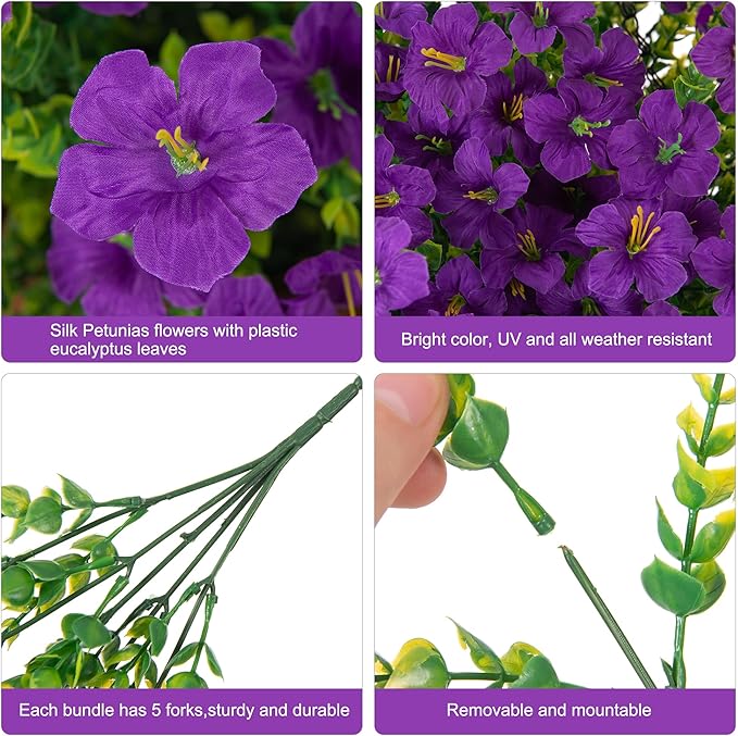 INSPRING Artificial Hanging Flowers Basket for Outdoors Fake Plants Spring Decoration, UV Resistant Faux Silk Petunias in Planter Look Real Morning Glory for Outside Patio Porch Balcony Garden Home