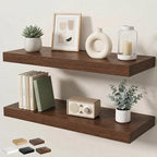 Floating Shelves for Wall 32 in x 9.3 in Deep, Wall Mounted Rustic Wood Shelf with Invisible Brackets for Storage & Display, Living Room Bedroom Bathroom, Walnut, 2 Pack