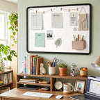 Bulletin Board, 24 x 18 inches Decorative Felt Foldable Photo Pin Boards, Vision Board Cork Board Alternative for Walls, Office, Home, Classroom with Pushpins ＆ Small Storage Bag, Black