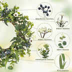 LZNPA 20 Inch Spring Summer Easter Wreaths for Front Door Eucalyptus Wreath with Blue Berries Elegant Durable Greenery Front Door Wreath for Outside Wedding Farmhouse Porch Wall Room Home Decor