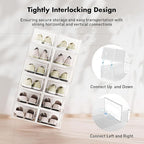 Shoe Storage Box, 15 Pack Clear Plastic Stackable Shoe Organizer for Closet, Interlocking Design Shoe Container Bins for Sneakers, Foldable Shoe Rack with Lids, White
