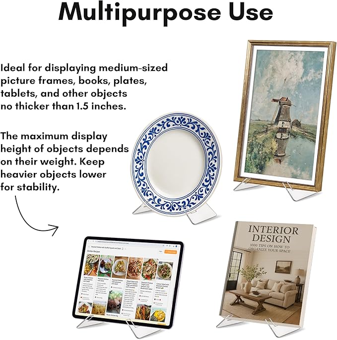 Americanflat Acrylic Easel Stand - 12" Tabletop Easel and Plate Stand - Lightweight Display Holders for Photos, Cards, Frames, Books, Magazines, Albums - Home or Office Decor