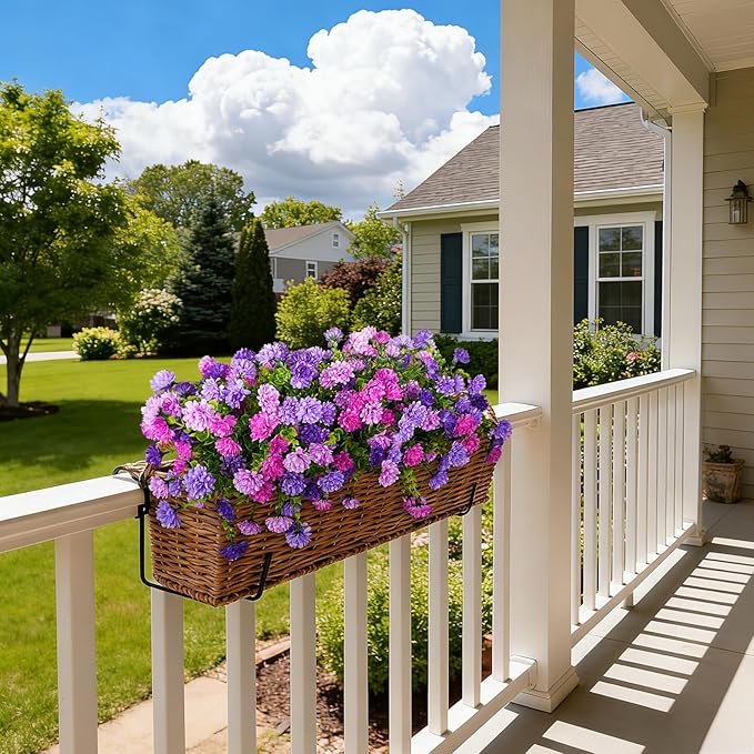 Artificial Flowers for Spring Outdoors Decoration, Fake Silk Marigold Flower with Look Real Eucalyptus Leaves UV Resistant Faux Plants for Garden Porch Planter Patio Balcony Yard Home Decor