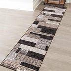 FlyDOIT Modern Geometric Patchwork Area Rug, 2.7x10 Chocolate Runner Rugs for Living Room, Rockwood Collection Indoor Rugs for Bedroom, Throw Carpet Floor Decor for Entryway Dining Room Office Nursery