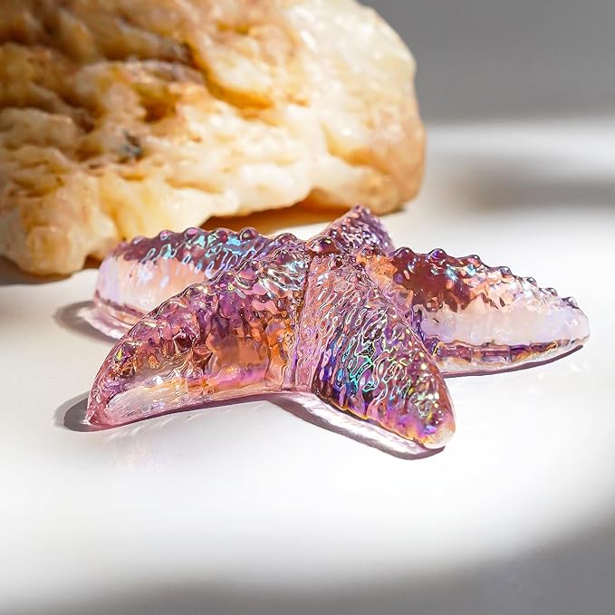 H&D HYALINE & DORA 2.8" Glass Starfish Figurine Handmade Blown Glass Starfish Figurine Tiny Crystal Sea Animals Ornament for Aquarium Decor(Pink)
