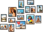 15 Pack Picture Frames Collage Wall Decor, Walnut Frame Set with 3pcs 8x10, 6pcs 5x7, 6pcs 4x6 for Gallery Display, Wall Mounting & Tabletop, Bulk Photo Frames for Living Room Decor