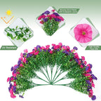 Artificial Flowers for Outdoors Decoration,20 Bundles Fake Morning Glory Petunias for Outside Artificial Faux Plants for Home Porch Patio Balcony Planter Yard Garden Dark Purple Light Purple