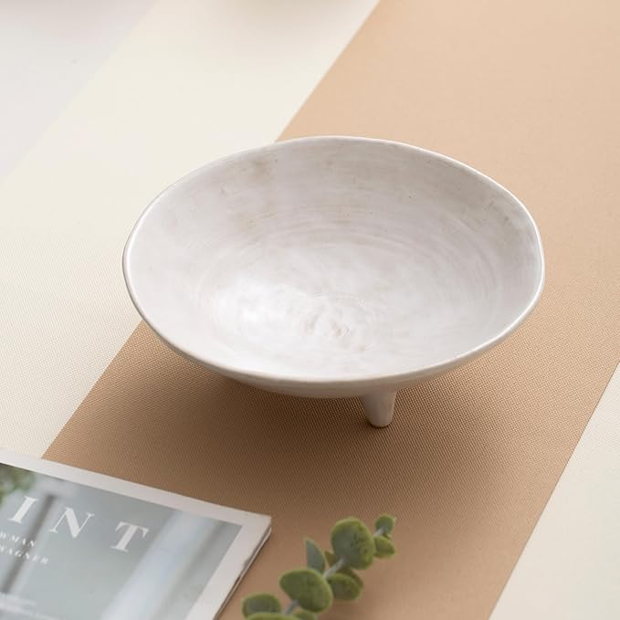 6" Small Decorative Bowl, Multi-Purpose Decorative Bowls for Keys, Candy and Home Decor, Ceramic Bowl （Retro White）
