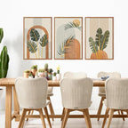 KAIRNE Boho Canvas Wall Art,Abstract Minimalist Room Decor,Tropical Botanical Wall Decor,Mid-Century Geometric Illustrations Set of 3(16”X24”),Botanical Print for Living Room Bedroom Dining Room Decor