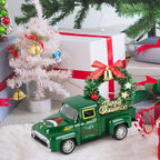 Christmas Vintage Green Truck Decor with Car Wreath Green Truck Vintage Home Tiered Tray Decor for Christmas Tables Home Kitchen Mantel Shelf Bookshelf Coffee Mini Trucks Decorations