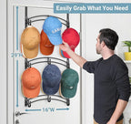 AOODA Space Saving Over the Door Hat Rack for Baseball Caps, Holds up to 27 Caps Metal Hat Organizer with 9 Hooks, Hanging Hat Holder Hanger for Closet, Bedroom (Black)