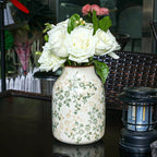 Beige and Green Vintage Rustic Ceramic Vase,Handcrafted Farmhouse Decorative Vase, Easy to Clean Perfect for Flowers Wedding Centerpiece or Shelf Decor 8Inch