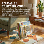 MyGift Brass Metal Mid-Century Wire Magazine Rack – Deluxe Tabletop or Floor Standing Sling Basket for Magazines and Newspapers