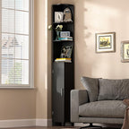 MOHOPE Corner Shelf with Cabinet, 74.8" Tall Corner Display Cabinet with Door, 5-Tier Narrow Bookshelf with Adjustable Shelves for Living Room, Bathroom, Dining Room, Small Space, Black