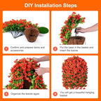 Artificial Faux Hanging Flowers Basket for Fall Outdoor Porch Decor, Fake Silk Colorful Morning Glory Eucalyptus in Planter UV Resistant Look Real for Home Balcony Yard(Orange)
