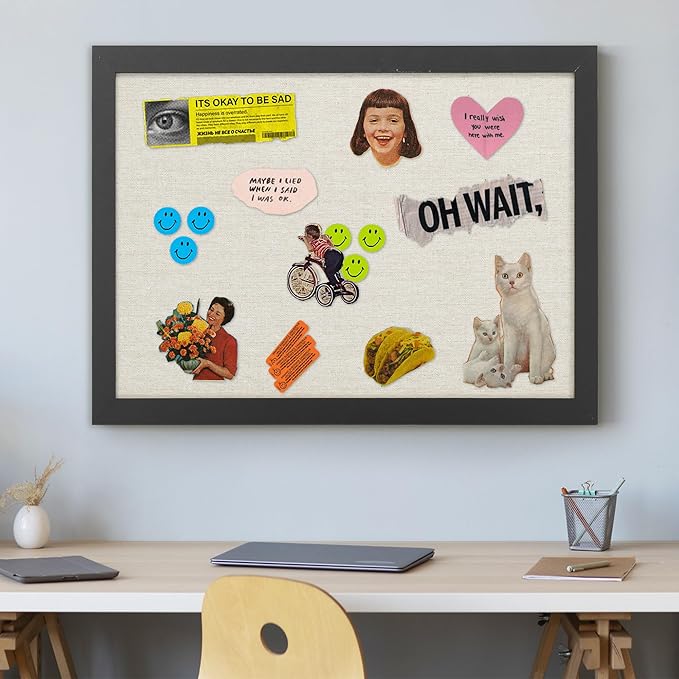 AKTOP Cork Board Bulletin Board with Linen 18" X 24", Large Framed Corkboard for Wall, Hanging Pin Board Picture Board for Home Office Decor, Cute Vision Board with Pushpins (Vintage Black)