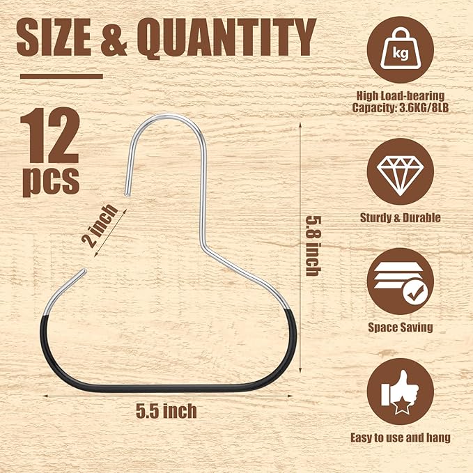 Zonon 12 Pcs Scarf Hangers Metal Belt Hat Ring Hanger with Grip Coating, Scarf Organizer Storage Holders for Ties Scarves Belts Tank Tops Hat Hooks (Black)