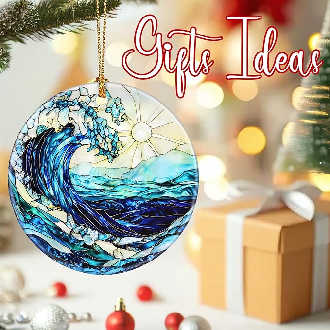 Christmas Ornaments, 2.8 Inch Ceramic Hanging Ornament, Christmas Tree Ornaments, Xmas Decorations, Holiday Decorations, Holiday Party Gifts, and Xmas Gift Ideas - Ocean Wave