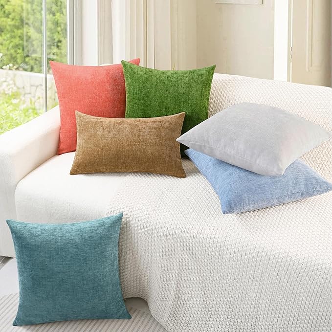 CaliTime Throw Pillow Covers Decorative 22 X 22 Inches Pack of 2 Cozy Chenille Cushion Cases for Couch Sofa Bed Living Room Home Living Coral