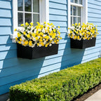 Artificial Flowers for Outdoors Decoration, 6 Bundles Silk Marigold Flower UV Resistant Look Real Faux Plants for Garden Porch Planter Patio Balcony Yard Home Decor (Yellow White)