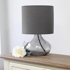 Simple Designs LT2063-SMG Small Glass Raindrop Bedside Table Lamp with Gray Fabric Shade, Smoke (Pack of 2)