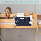 Loghot Bedside Caddy/Bedside Storage Bag Hanging Organizer for Bunk and Hospital Beds,Dorm Rooms Bed Rails,Can be Placed Glasses,Books,Mobile Phones,Keys (2pc Navy Blue)