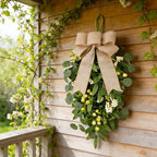 2 PCS 22" Artificial Green Eucalyptus Teardrop Swag for Front Door Greenery Swag Spring Summer Olive Kitchen Cabinet Wreath with White Berry for Farmhouse Home Porch Wall Window Festival Wedding Decor