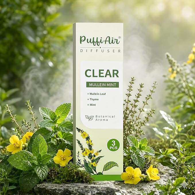 PUFFIAIR Botanical Fragrance Stick Set, Plant-Based Mullein, Thyme & Mint Botanical Scent, Non-Electronic Personal Fragrance Accessory, 3 Sticks, 1 Pack