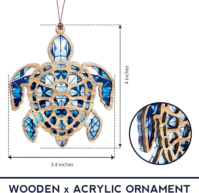 Sea Turtle Gifts for Women, Sea Turtle Christmas Ornaments Decoration, Suncatcher Ornament with Story Card, Beach Ornaments for Tree, Sea Lover Gift, Birthday Gift for Mom