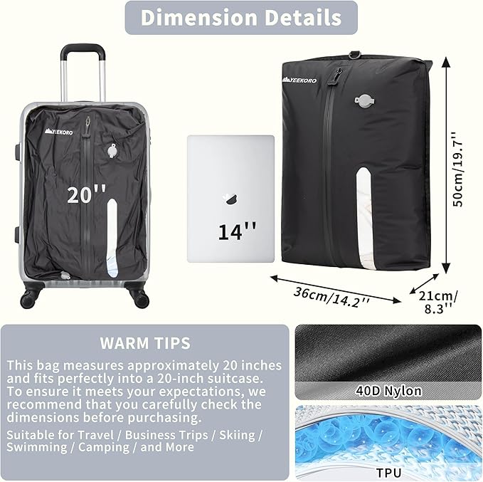 Vacuum Bag for Travel, Professional IPX8 Waterproof Reusable Vacuum Compression Bags for Travel Suitcases, Durable Space Saver Bag(3 PACK,With Pump)