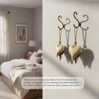 Rustic Iron Wall Accent Set of 2 | Handmade Metal Hanging Decor with Rope | Indoor & Outdoor Home Decoration | Open Heart Golden Bell (3.5" 3")