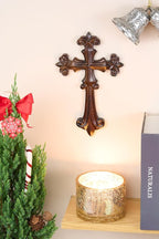 DAICAT - Hand-carved Cross, Wood Cross for Wall 9.8 Inch, Cross Wall Decor for Home, Rustic Crucifix Gift for Mom and Dad, Hand made Mother's Day Gifts for Mom, Wife, Sister, Grandma (No 2)