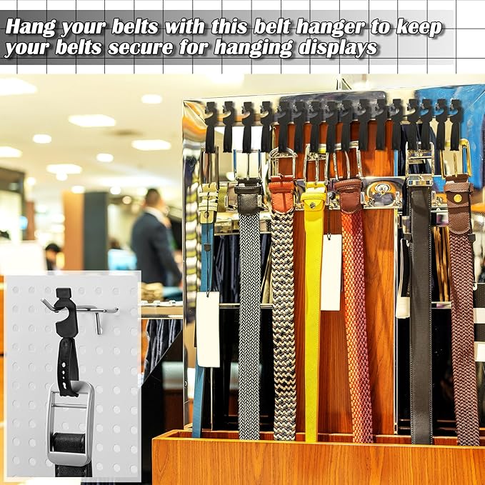 Geelin 100 Pack Belt Hanger Black Plastic Belt Hangers, Tie Hangers Bulk for Men, Closet Organizers, Storage, Retail