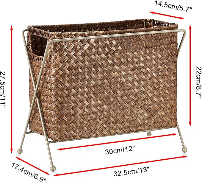 BTSKY Magazine Basket, Mail Basket for Counter, Woven Storage Bin with Metal Rack & Handle for Files, Books, Newspapers, Desktop Organizer for Office, Living Room, Dorm, Bathroom, 12"x5.7"x8.7"