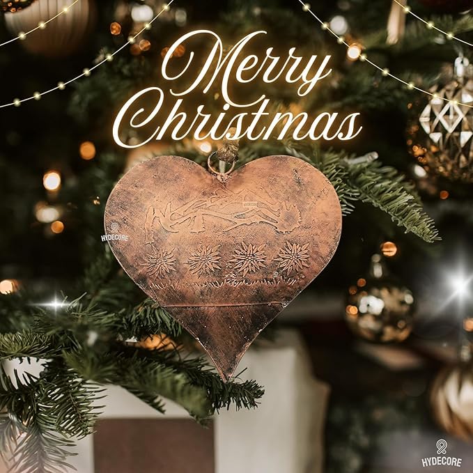 Rustic Heart Hanging Bell Vintage Metal Ornament. Farmhouse Wall & Door Hanging Decoration for Christmas, Weddings & Home Décor