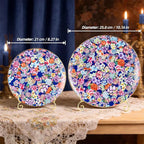 KAMMAK Decorative Plates Set for Display,Blue Ceramic Plate Decor with Stand，Handmade Vintage Flower Porcelain Ornament for Living Room, Kitchen, Office, Perfect Chinese Style Dish Gift (8in+10in)