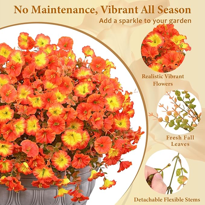 MARTINE MALL Artificial Fall Flowers for Outdoors, 24 Bundles Faux Fall Flower for Outdoor Planters UV Resistant Fall Flowers Artificial for Outdoors Fake Autumn Petunia for Front Porch(Mixed Color)