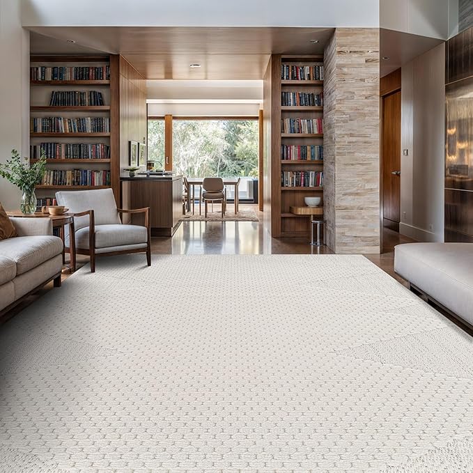 Modern Micro Loop Indoor Area Rugs for Living Room Bedroom Kitchen Geometric Triangle White 5x7 Luxury Durable Low and High Pile Non-Shedding Stain Resistant Soft Area Carpet 5 x 7