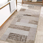 FlyDOIT Modern Geometric Patchwork Area Rug, 2x6 Beige Runner Rugs for Living Room, Rockwood Collection Indoor Rugs for Bedroom, Throw Carpet Floor Decor for Entryway Dining Room Office Nursery