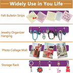 Felt Pin Board Bar Strips Bulletin Board for Bedrooms Offices Home Wall Decoration, Notice Board Self Adhesive Cork Board with 35 Push Pins for Paste Notes, Photos, Schedules (Purple)