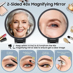 B Beauty Planet 40X Magnifying Mirror, Hand Mirror for Makeup, Double Sided with 40X/1X Magnification, Travel Essential, Portable Foldable for Desktop and Bathroom, Gift for Women, Black