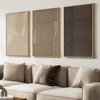 Large 3D Textured Framed Boho Neutral Abstract Wall Art for Living Room, 3 Piece Modern Artwork for Walls, Minimalist Beige Brown Tan Geometric Paintings for Hallway, Stair, Office Wall Decor 24x36 In
