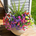 Artificial Flowers for Outdoors Faux Plants Outside Indoor,UV Resistant Silk Fake Petunia Tall Ferns for Home Patio Garden Back Yard Front Poch Decor Spring Summer(13 Bunchs,6 Multi Colors)