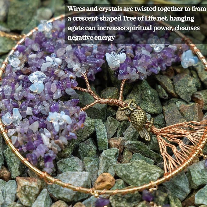 Purple Tree of Life Dream Catchers with Agate Pendant Natural Dream Catchers for Aunt Wall Decor Handmade Dreamcatcher Wall Hanging Ornament for Bedroom Living Room Home Decor