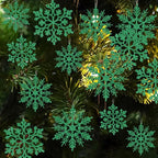 Dark Green Christmas Snowflake Ornaments- 36Pcs Plastic Glitter Hanging Snow Flakes for Christmas Tree Decorations Winter Wonderland Frozen Birthday Party Holiday Home Decor Craft Snowflakes